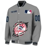 custom new york yankees claw rend grey varsity jacket best selling