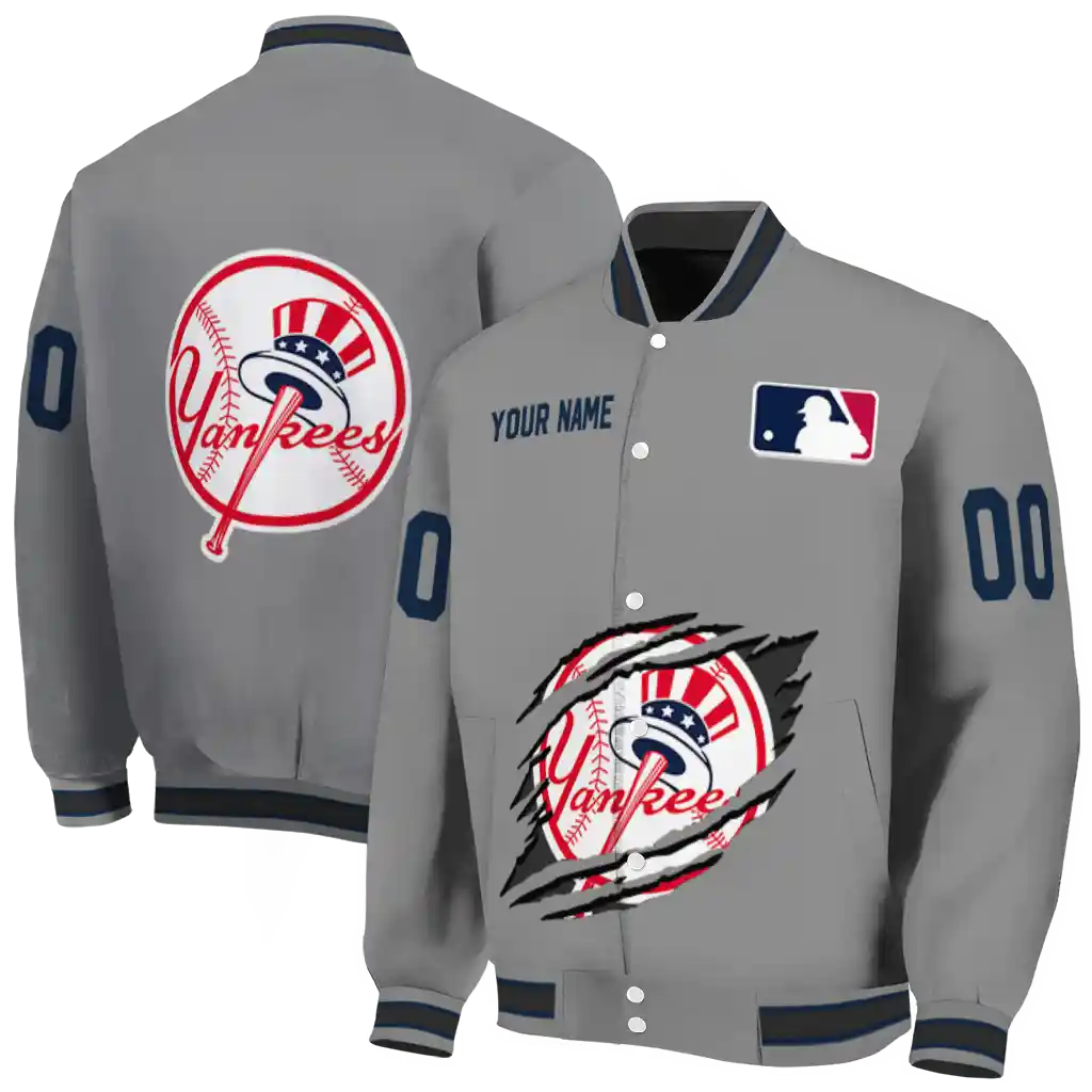 custom new york yankees claw rend grey varsity jacket fashion forward custom new york yankees claw rend grey varsity jacket fashion forward