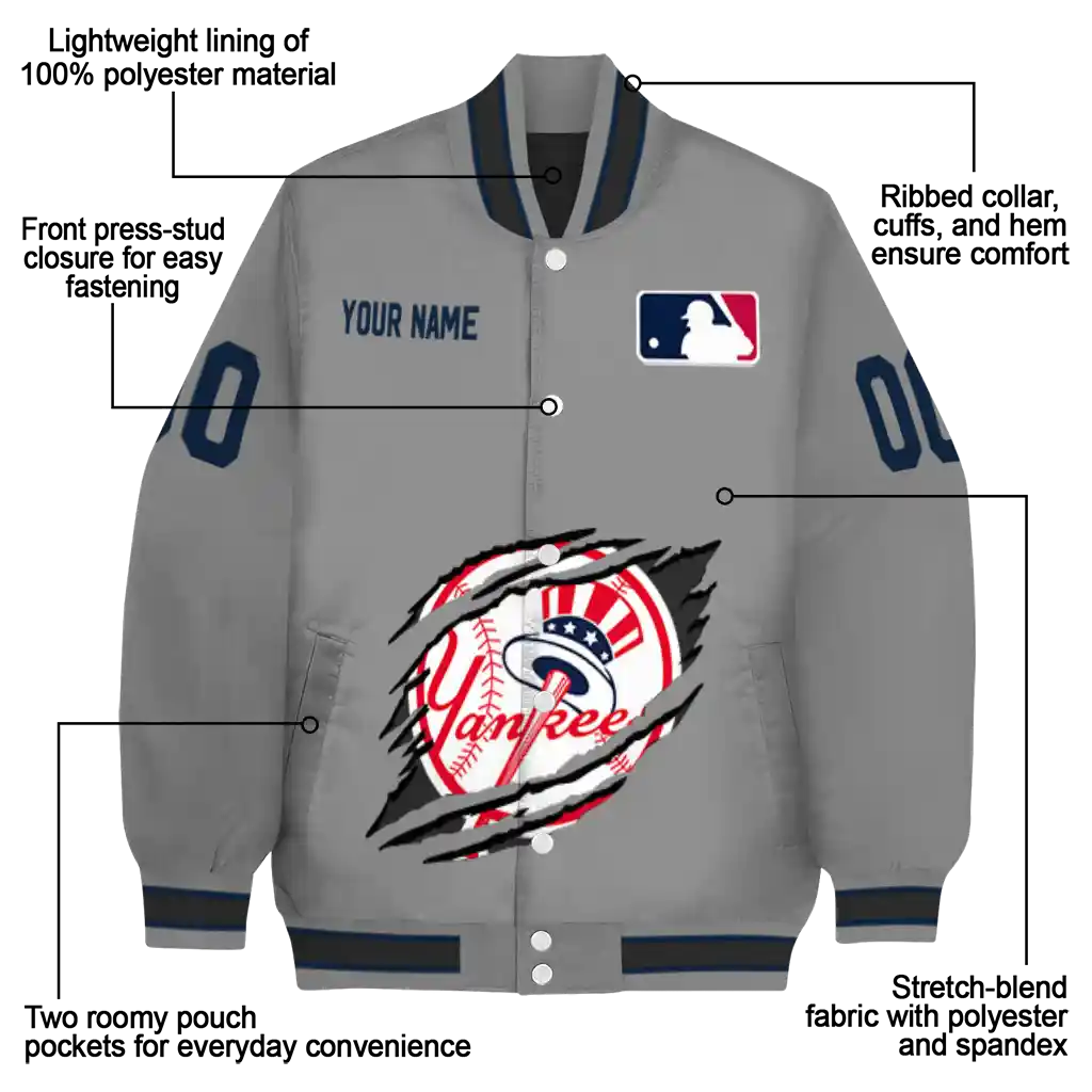custom new york yankees claw rend grey varsity jacket new arrival custom new york yankees claw rend grey varsity jacket new arrival