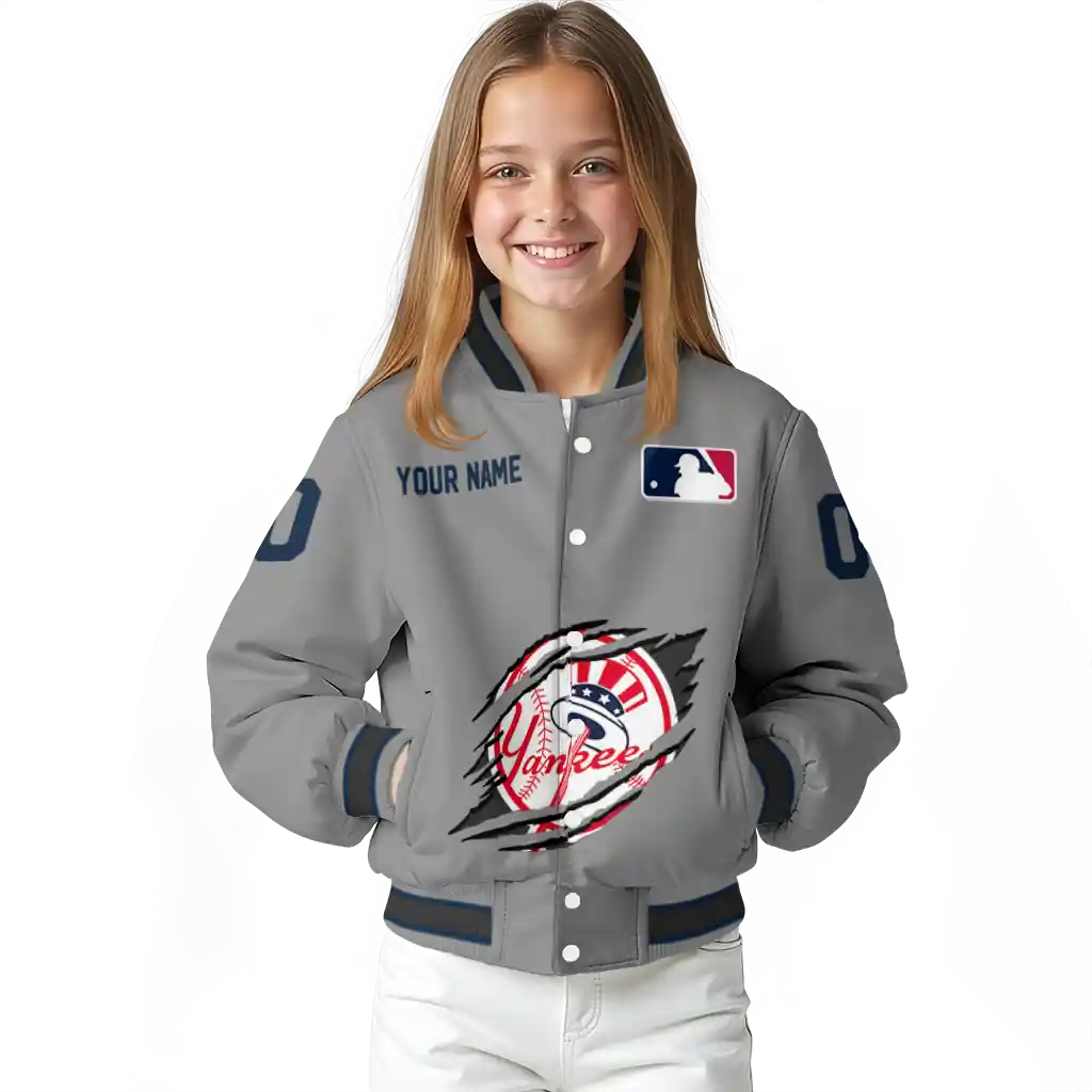 custom new york yankees claw rend grey varsity jacket top rated custom new york yankees claw rend grey varsity jacket top rated