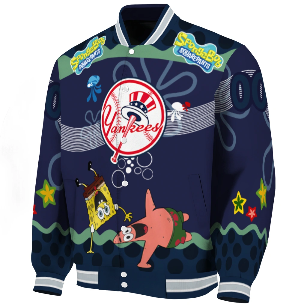 custom new york yankees spongebob playtime navy blue varsity jacket best selling custom new york yankees spongebob playtime navy blue varsity jacket best selling