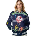 custom new york yankees spongebob playtime navy blue varsity jacket best selling