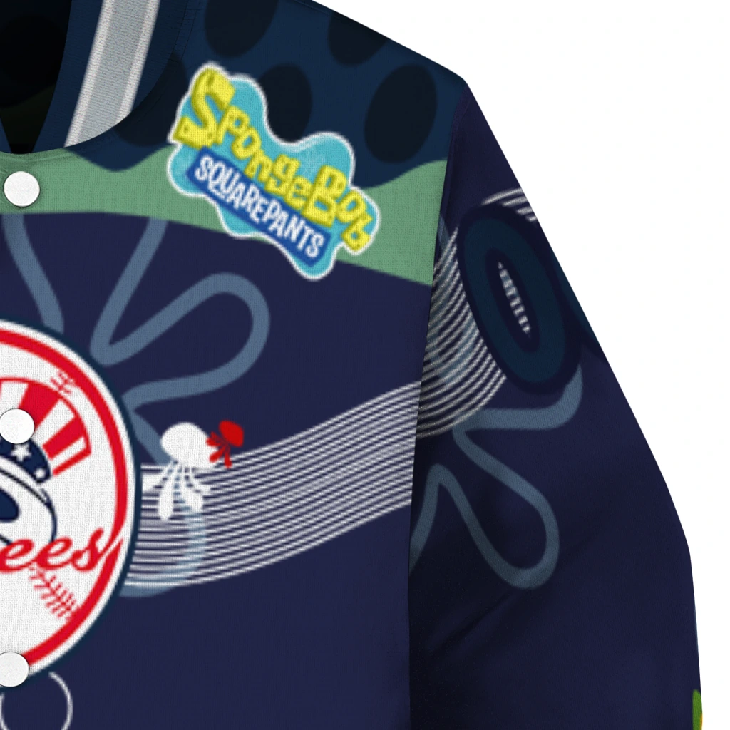 custom new york yankees spongebob playtime navy blue varsity jacket premium grade custom new york yankees spongebob playtime navy blue varsity jacket premium grade