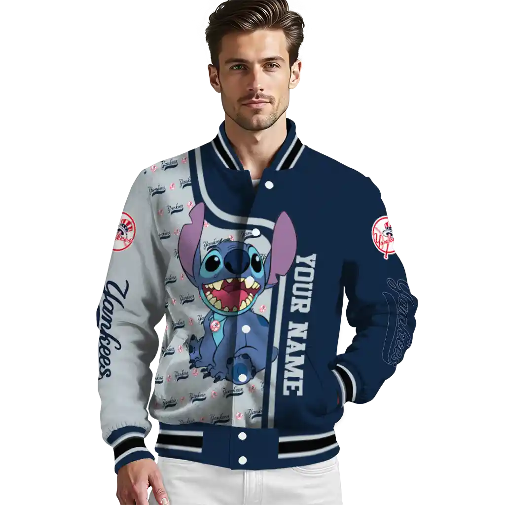 custom new york yankees stitch laughing navy varsity jacket high quality custom new york yankees stitch laughing navy varsity jacket high quality