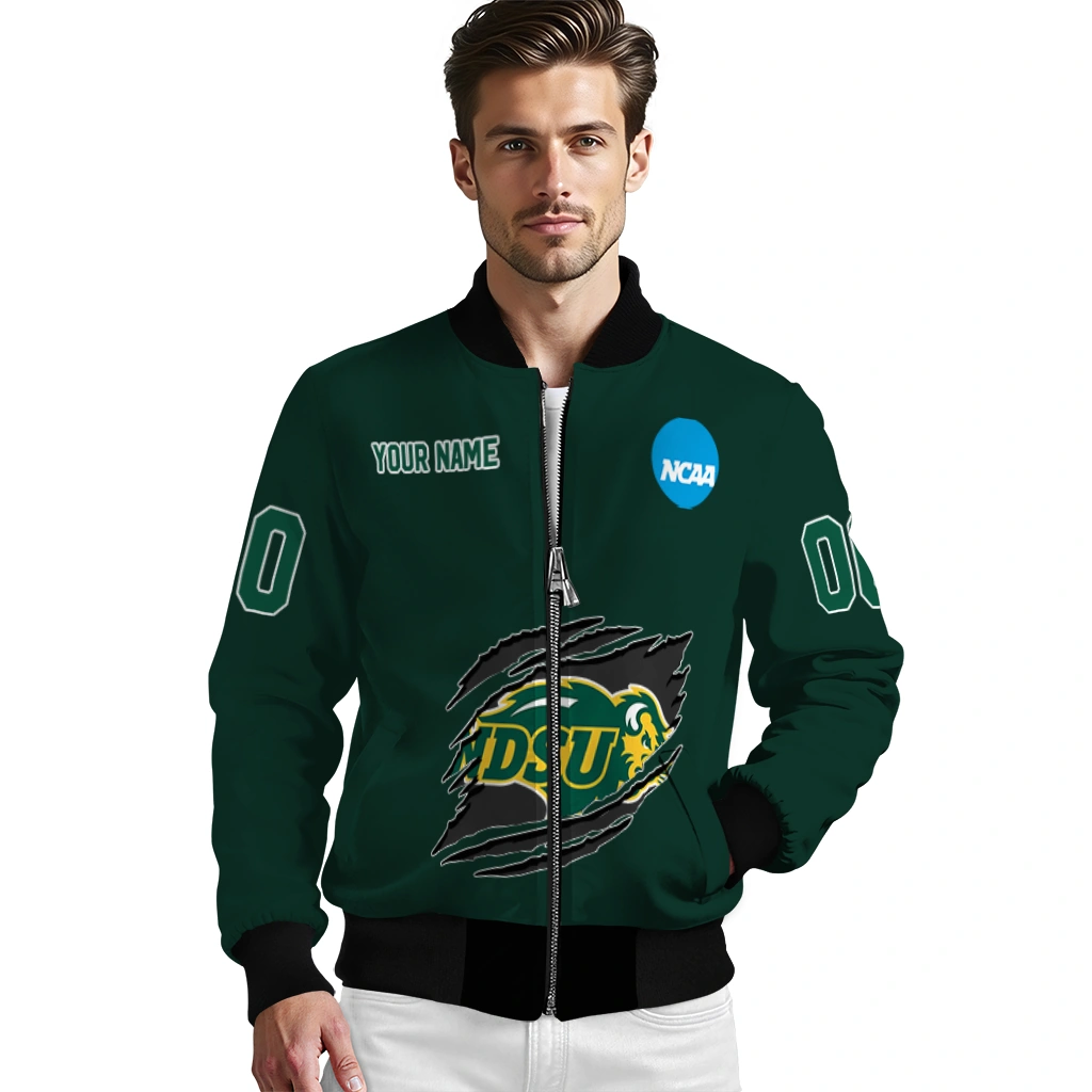 custom north dakota state bison claw mark green bomber jacket high quality custom north dakota state bison claw mark green bomber jacket high quality