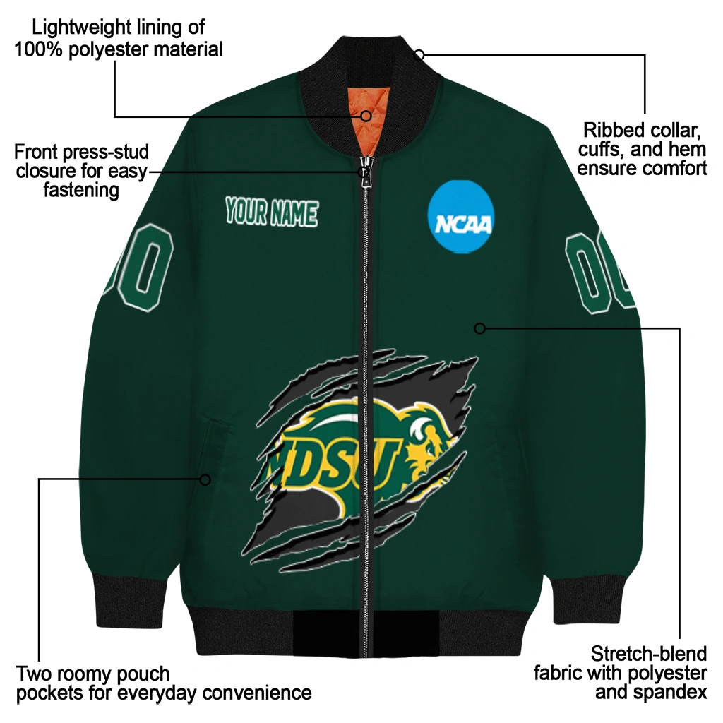 custom north dakota state bison claw mark green bomber jacket new arrival custom north dakota state bison claw mark green bomber jacket new arrival