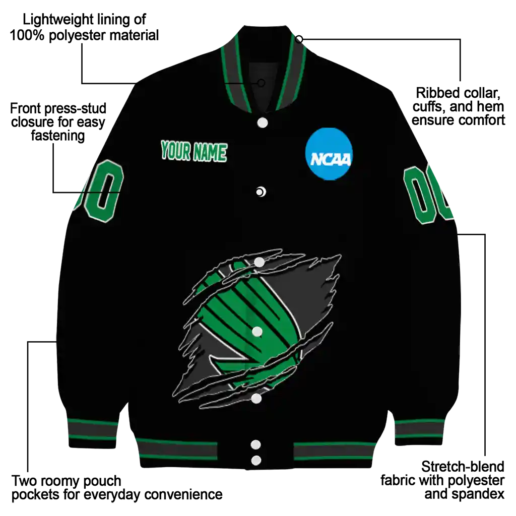 custom north texas mean green claw shred black varsity jacket new arrival custom north texas mean green claw shred black varsity jacket new arrival