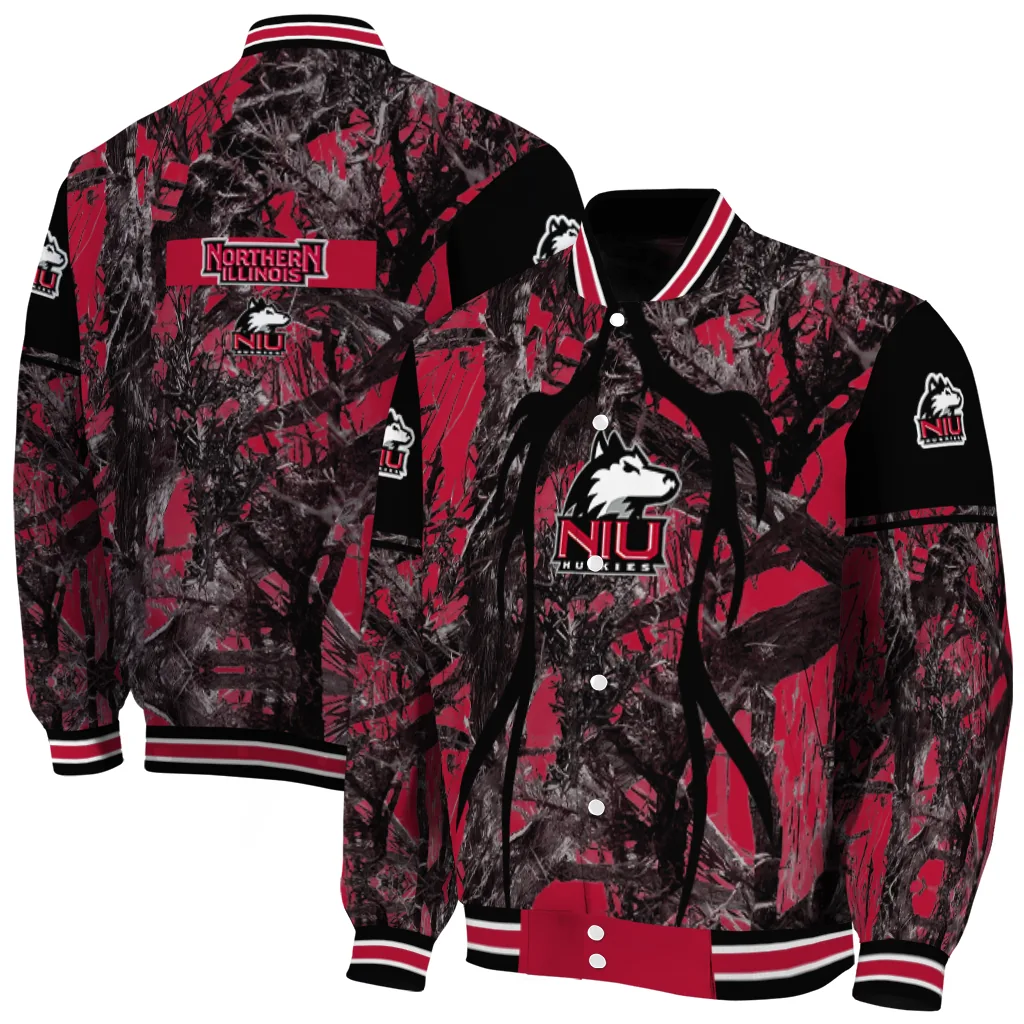 custom northern illinois huskies antlers motif red black varsity jacket fashion forward custom northern illinois huskies antlers motif red black varsity jacket fashion forward