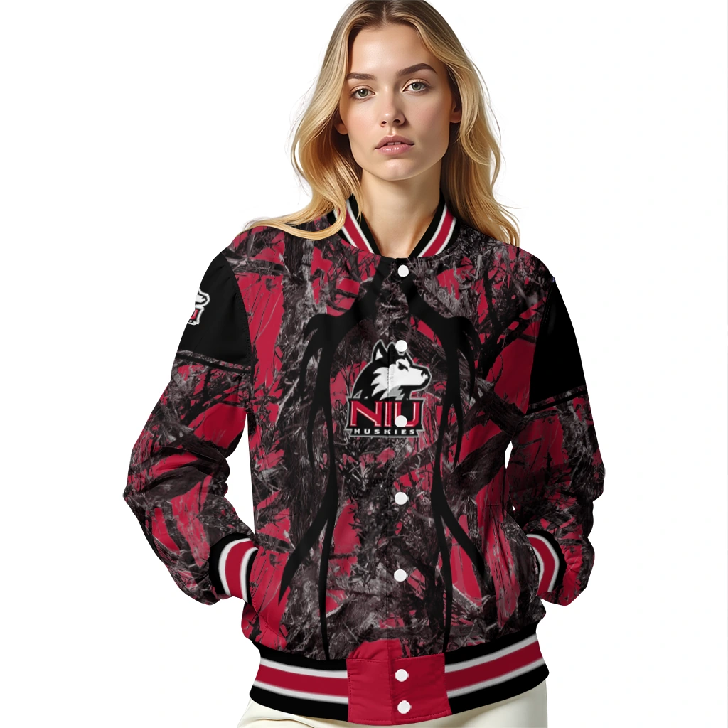 custom northern illinois huskies antlers motif red black varsity jacket latest model custom northern illinois huskies antlers motif red black varsity jacket latest model