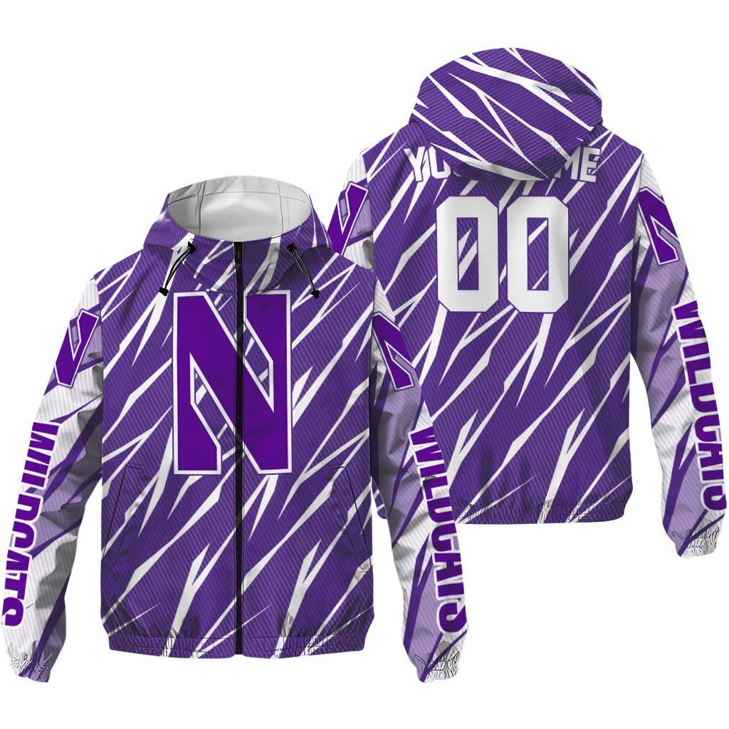custom northwestern wildcats abstract streaks purple windbreaker jacket high quality custom northwestern wildcats abstract streaks purple windbreaker jacket high quality