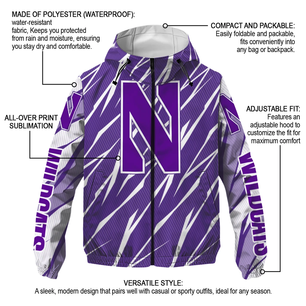 custom northwestern wildcats abstract streaks purple windbreaker jacket new arrival custom northwestern wildcats abstract streaks purple windbreaker jacket new arrival
