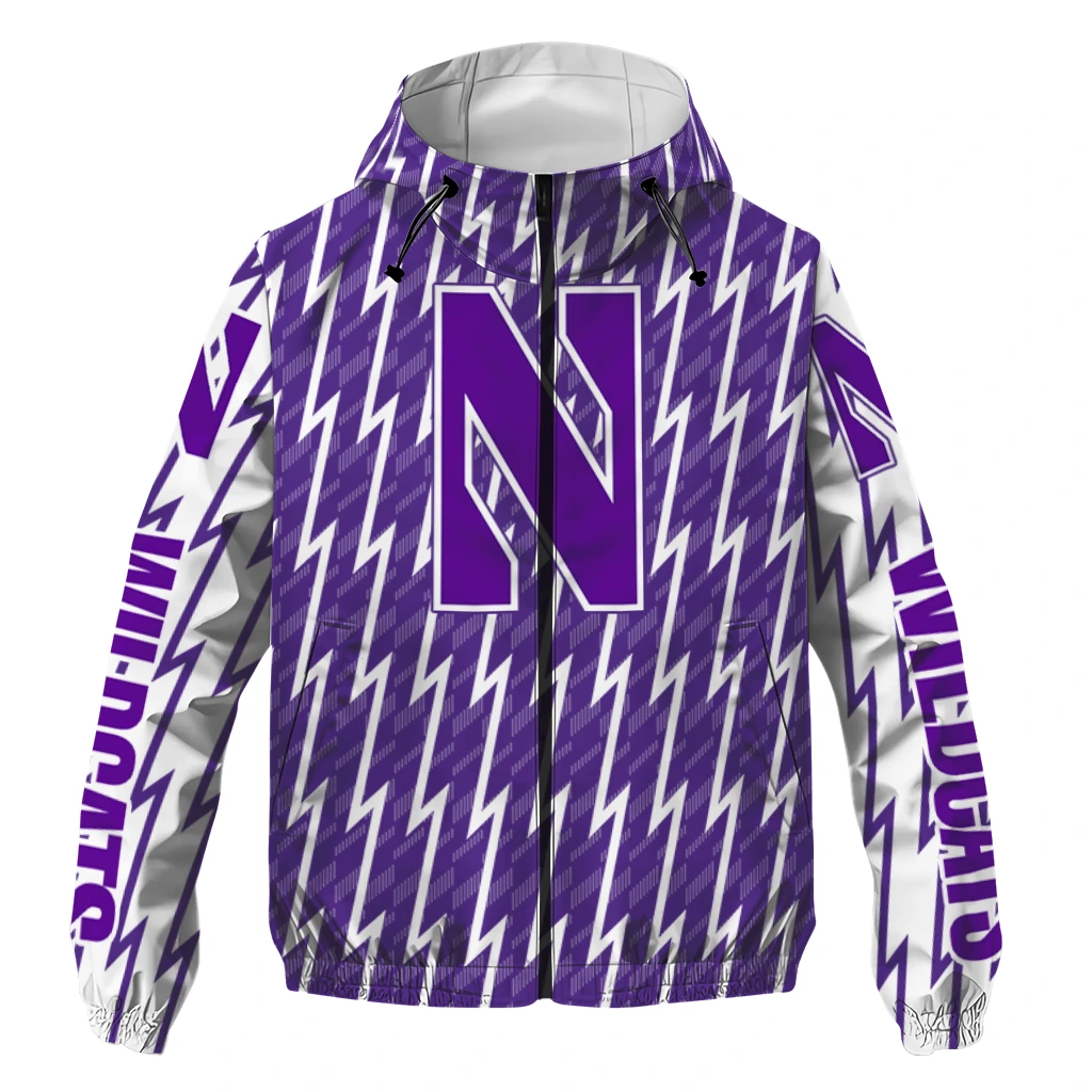 custom northwestern wildcats lightning strike grid purple windbreaker jacket best selling custom northwestern wildcats lightning strike grid purple windbreaker jacket best selling