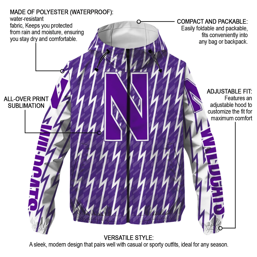 custom northwestern wildcats lightning strike grid purple windbreaker jacket new arrival custom northwestern wildcats lightning strike grid purple windbreaker jacket new arrival
