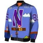 custom northwestern wildcats mario blocks blue black bomber jacket best selling
