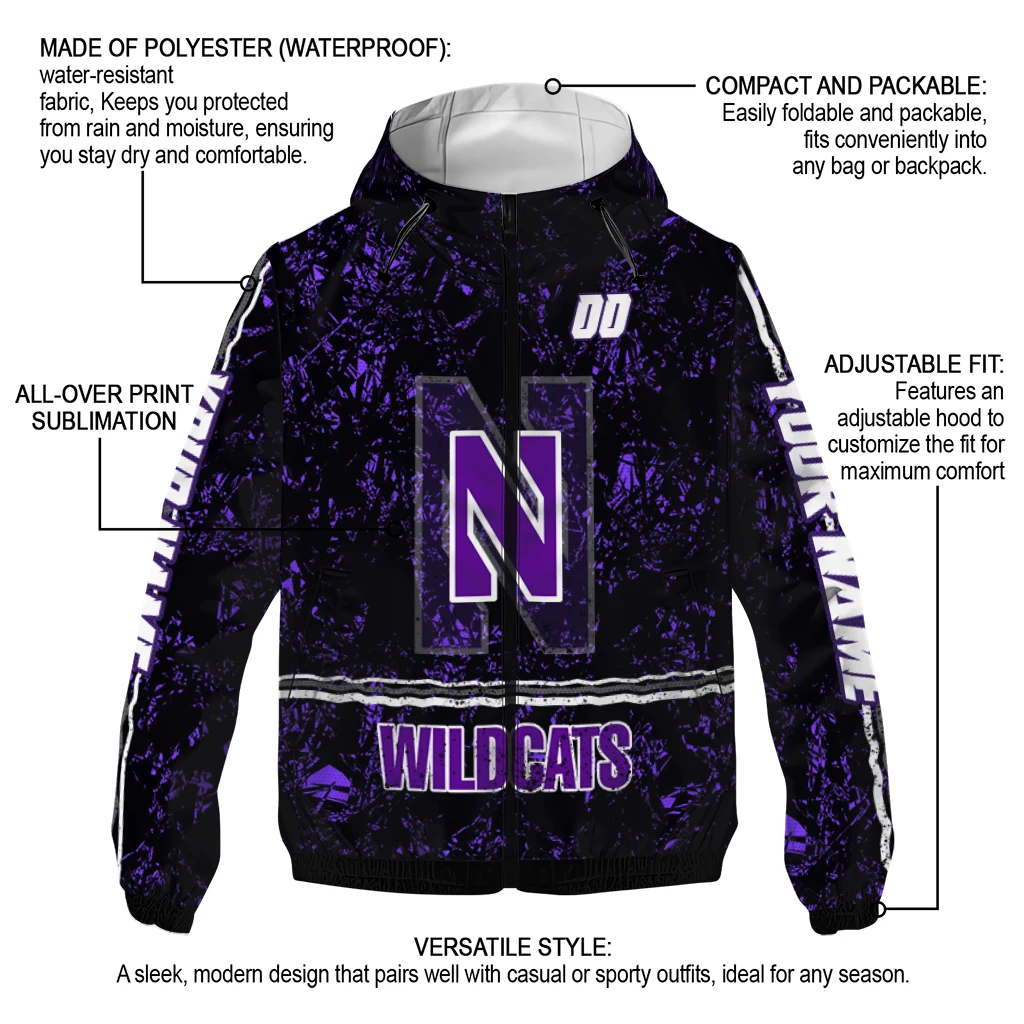custom northwestern wildcats shards cluster purple windbreaker jacket new arrival custom northwestern wildcats shards cluster purple windbreaker jacket new arrival