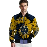 custom notre dame fighting irish burst splatter navy bomber jacket best selling