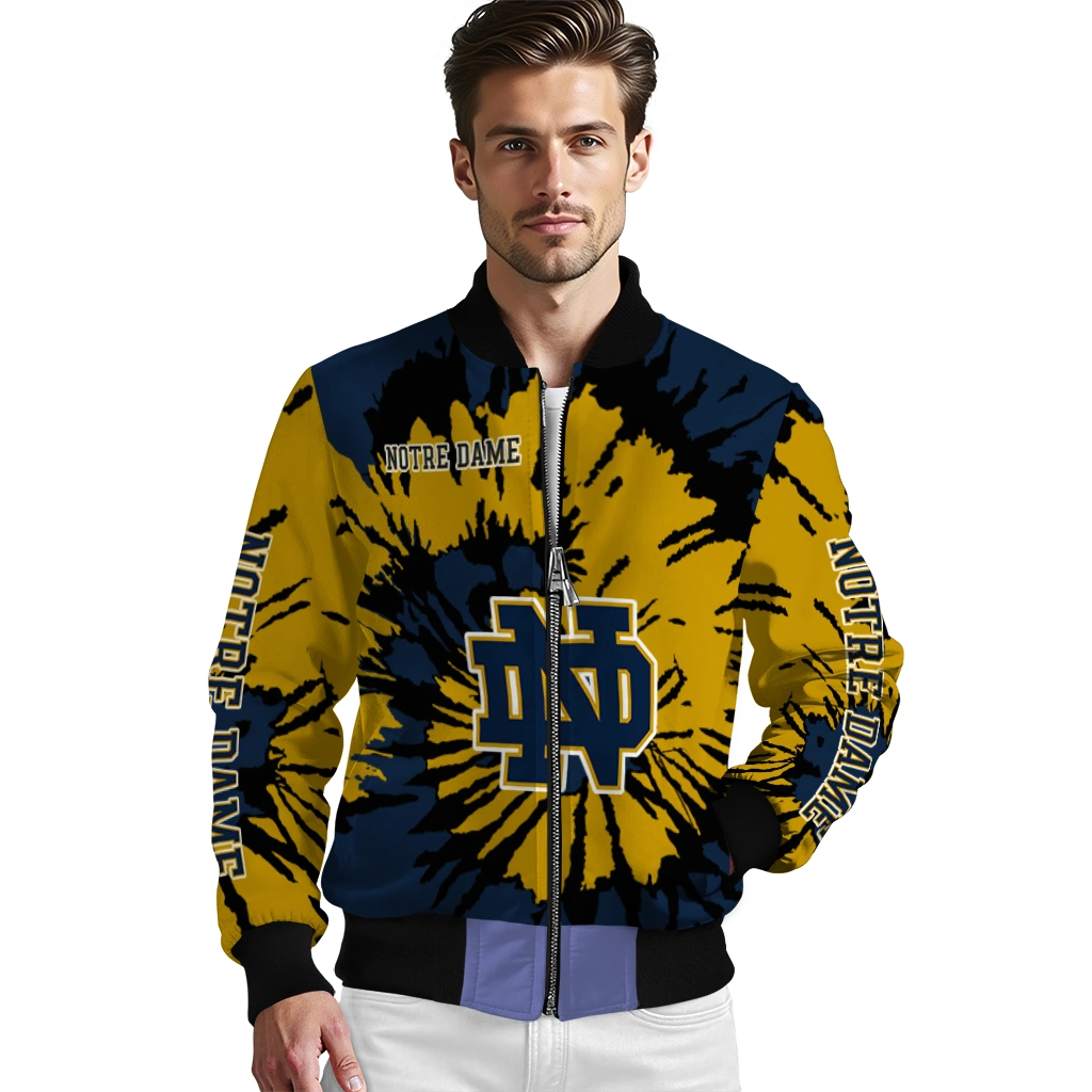 custom notre dame fighting irish burst splatter navy bomber jacket high quality custom notre dame fighting irish burst splatter navy bomber jacket high quality