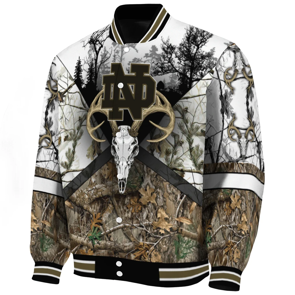 custom notre dame fighting irish deer skull camouflage white varsity jacket best selling custom notre dame fighting irish deer skull camouflage white varsity jacket best selling
