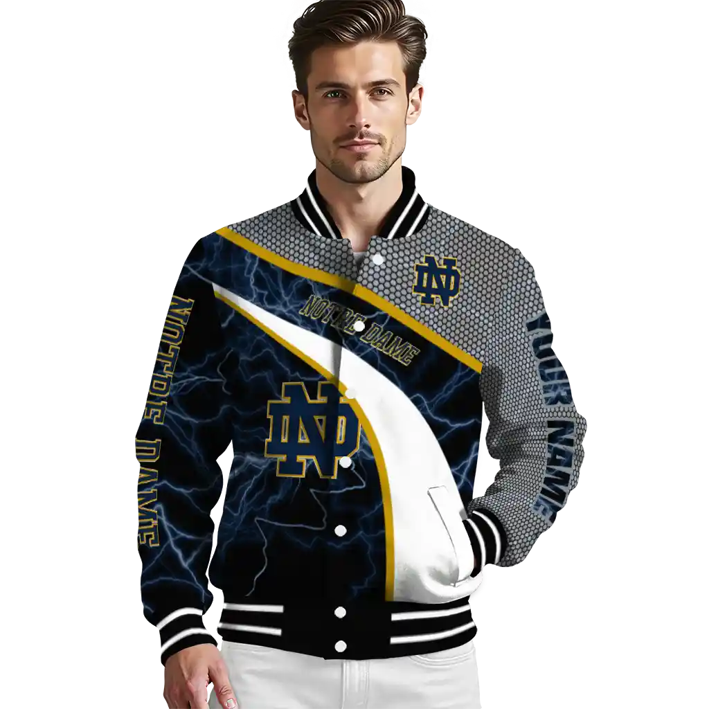custom notre dame fighting irish electric flash navy varsity jacket high quality custom notre dame fighting irish electric flash navy varsity jacket high quality