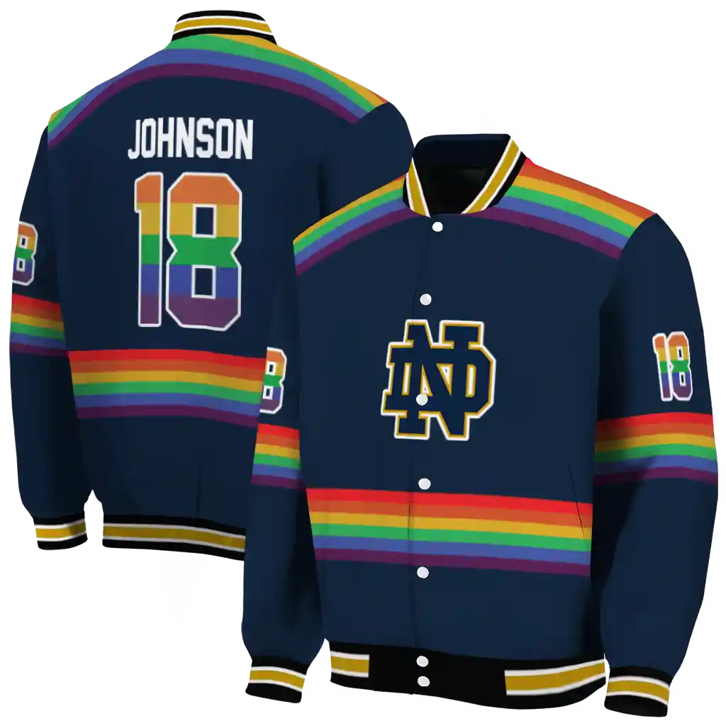 custom notre dame fighting irish rainbow jersey number navy varsity jacket fashion forward custom notre dame fighting irish rainbow jersey number navy varsity jacket fashion forward