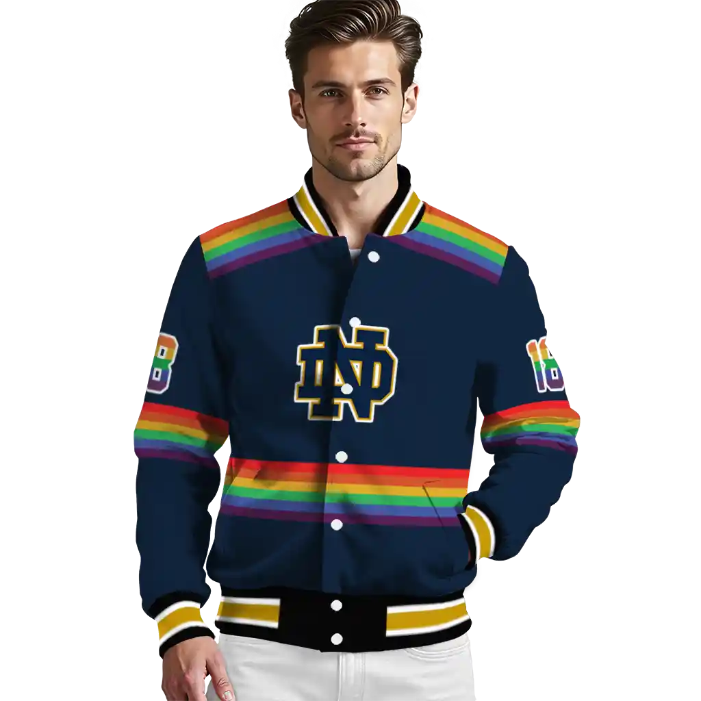 custom notre dame fighting irish rainbow jersey number navy varsity jacket high quality custom notre dame fighting irish rainbow jersey number navy varsity jacket high quality