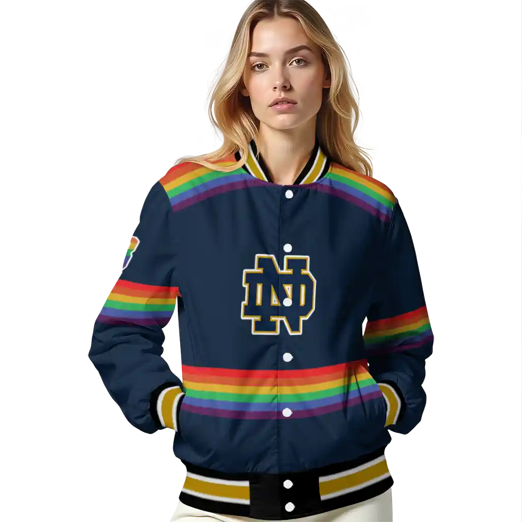 custom notre dame fighting irish rainbow jersey number navy varsity jacket latest model custom notre dame fighting irish rainbow jersey number navy varsity jacket latest model