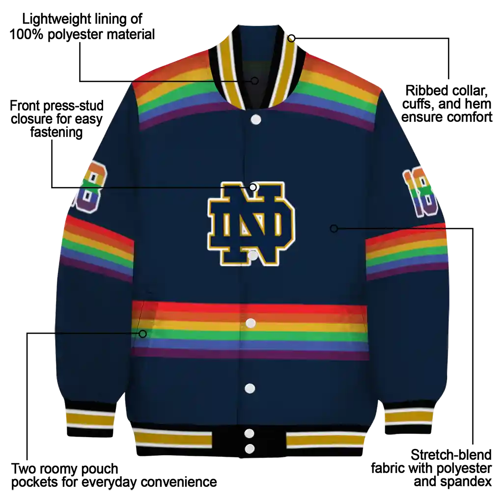 custom notre dame fighting irish rainbow jersey number navy varsity jacket new arrival custom notre dame fighting irish rainbow jersey number navy varsity jacket new arrival
