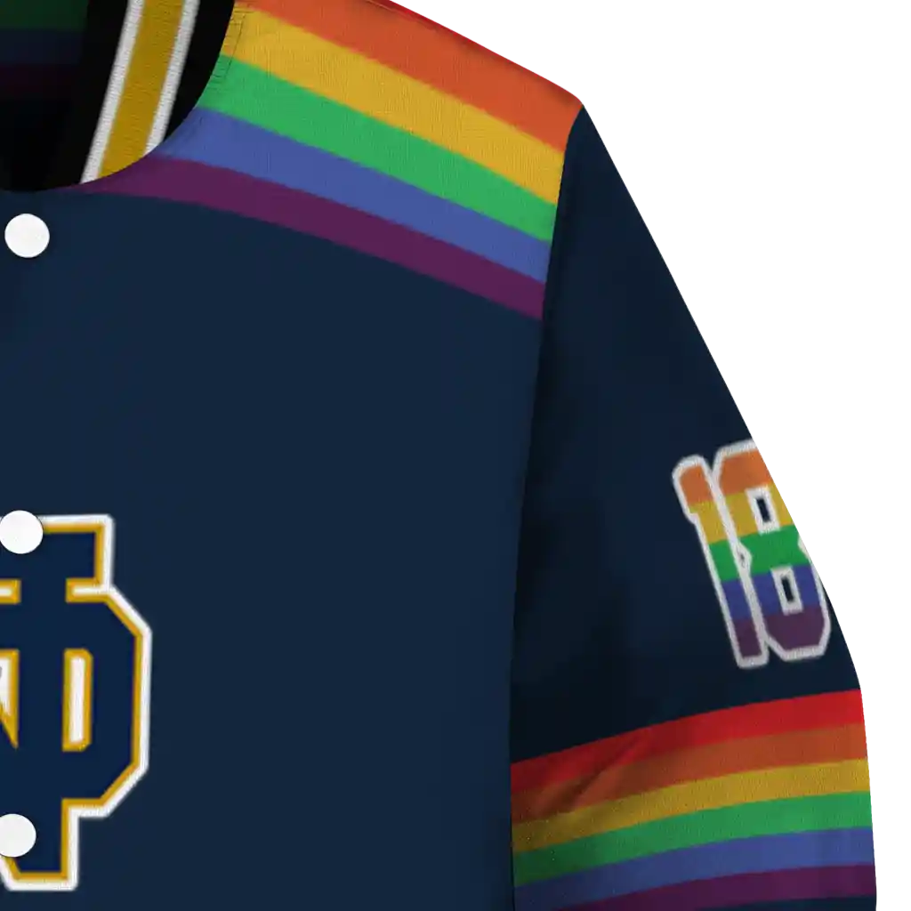 custom notre dame fighting irish rainbow jersey number navy varsity jacket premium grade custom notre dame fighting irish rainbow jersey number navy varsity jacket premium grade