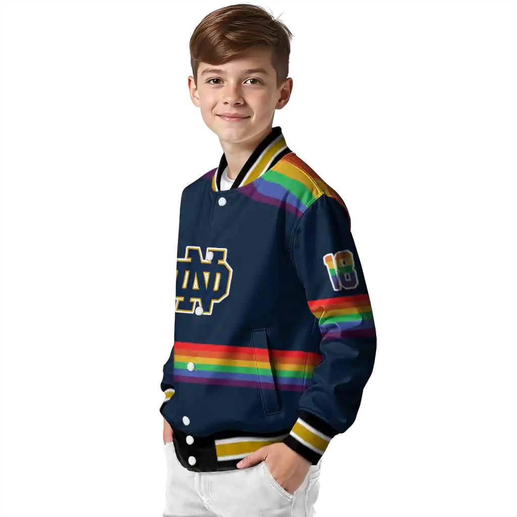 custom notre dame fighting irish rainbow jersey number navy varsity jacket trendy custom notre dame fighting irish rainbow jersey number navy varsity jacket trendy