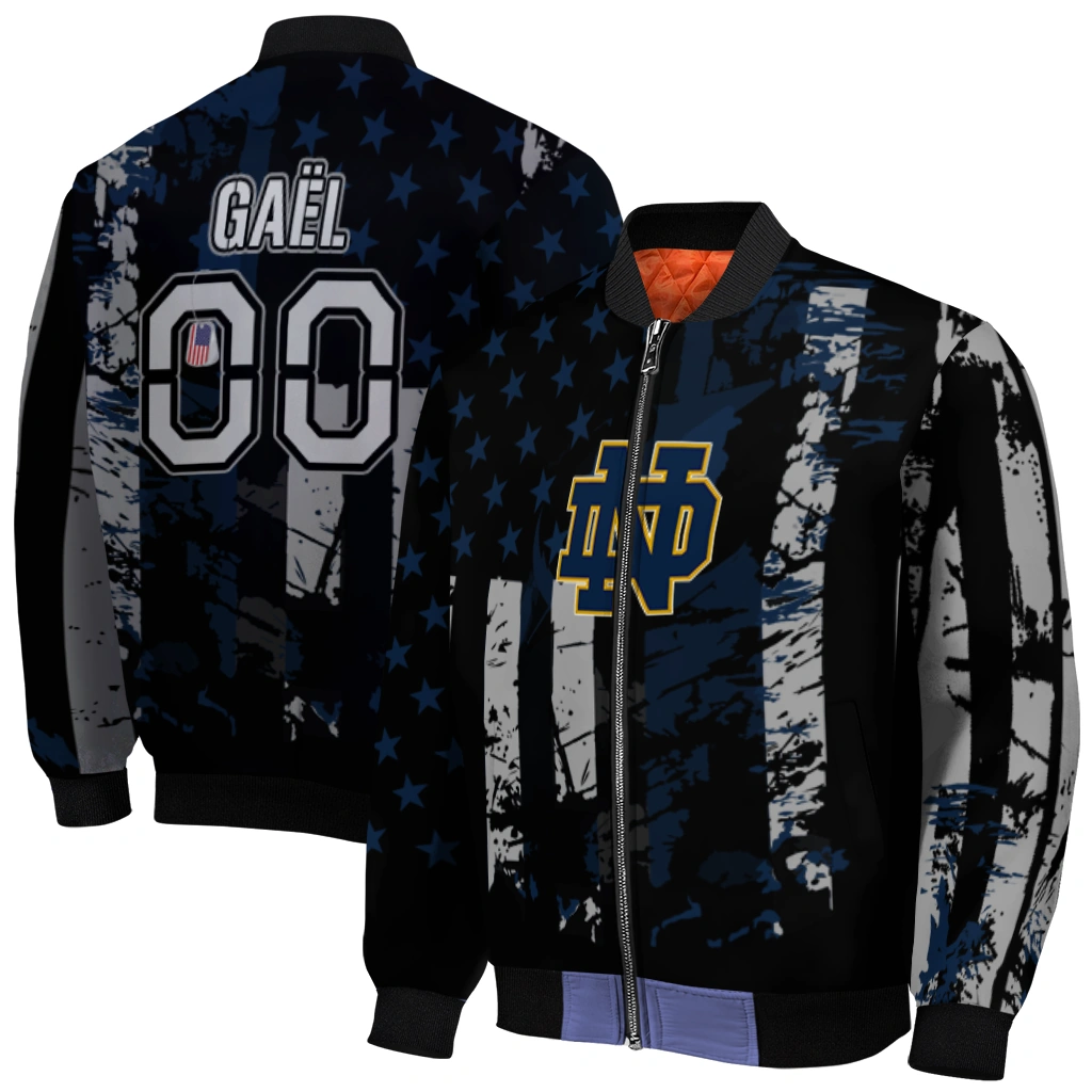 custom notre dame fighting irish star stripes navy black bomber jacket best selling custom notre dame fighting irish star stripes navy black bomber jacket best selling
