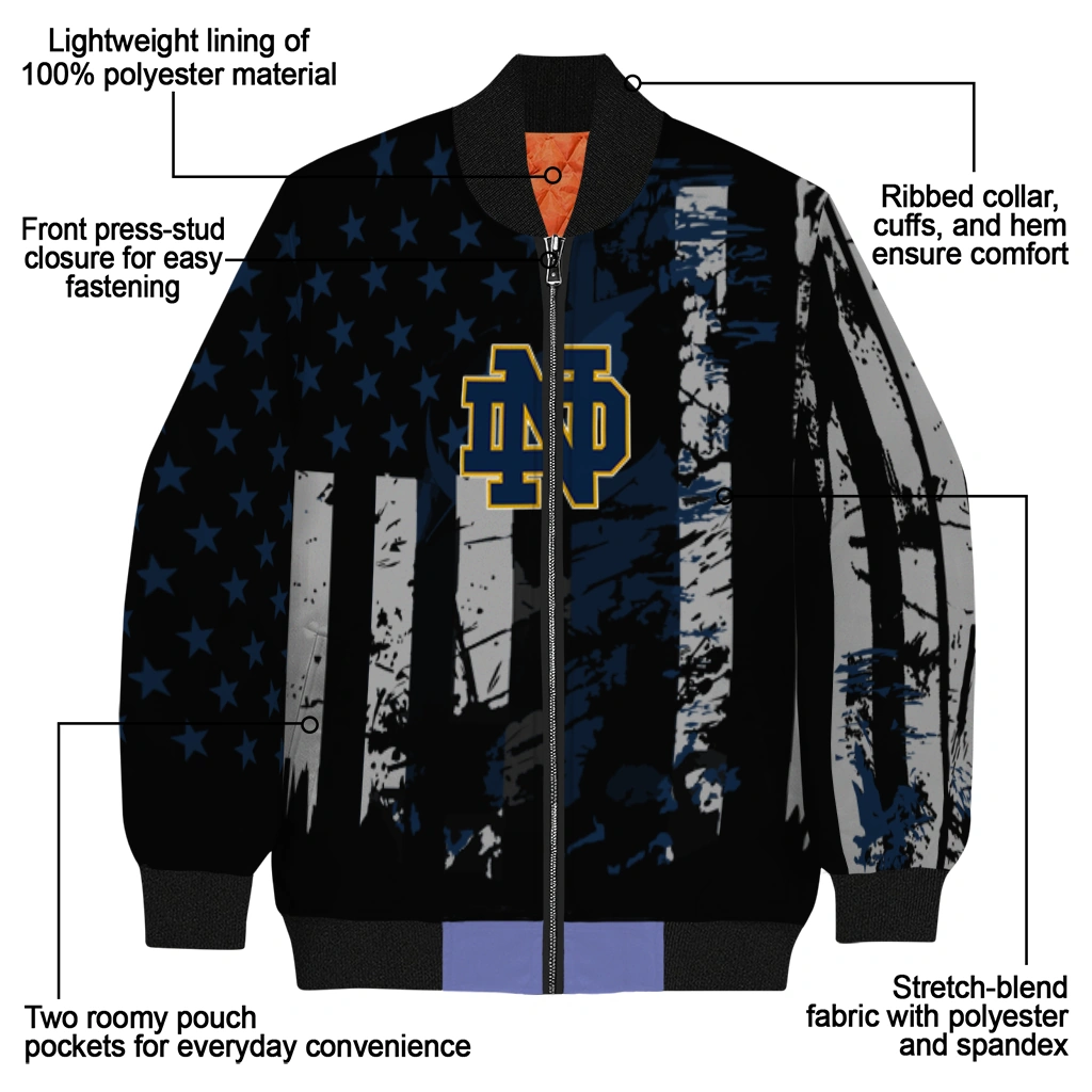 custom notre dame fighting irish star stripes navy black bomber jacket new arrival custom notre dame fighting irish star stripes navy black bomber jacket new arrival