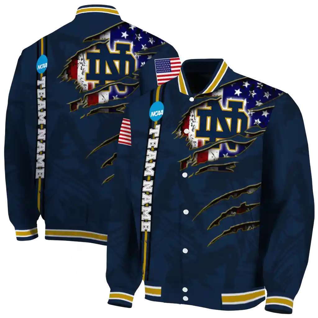 custom notre dame fighting irish usa flag claws navy varsity jacket fashion forward custom notre dame fighting irish usa flag claws navy varsity jacket fashion forward