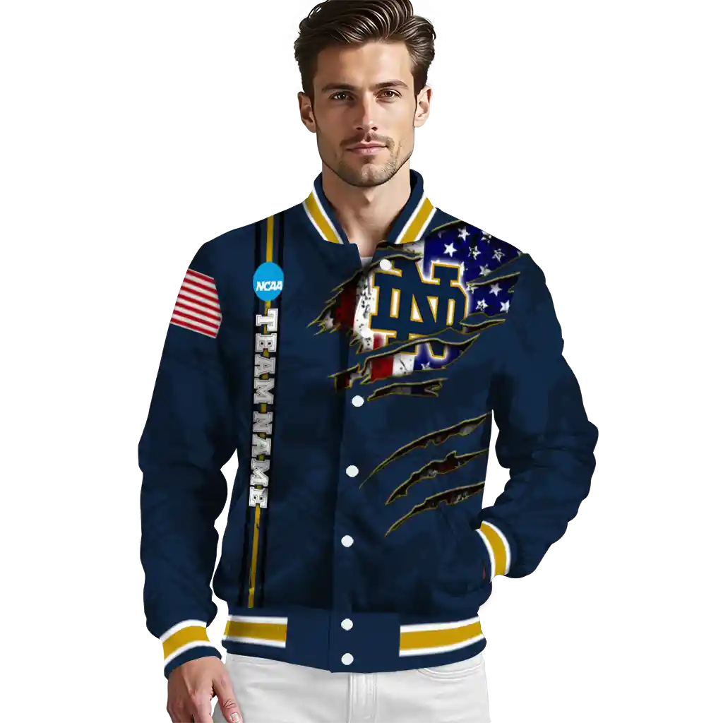 custom notre dame fighting irish usa flag claws navy varsity jacket high quality custom notre dame fighting irish usa flag claws navy varsity jacket high quality