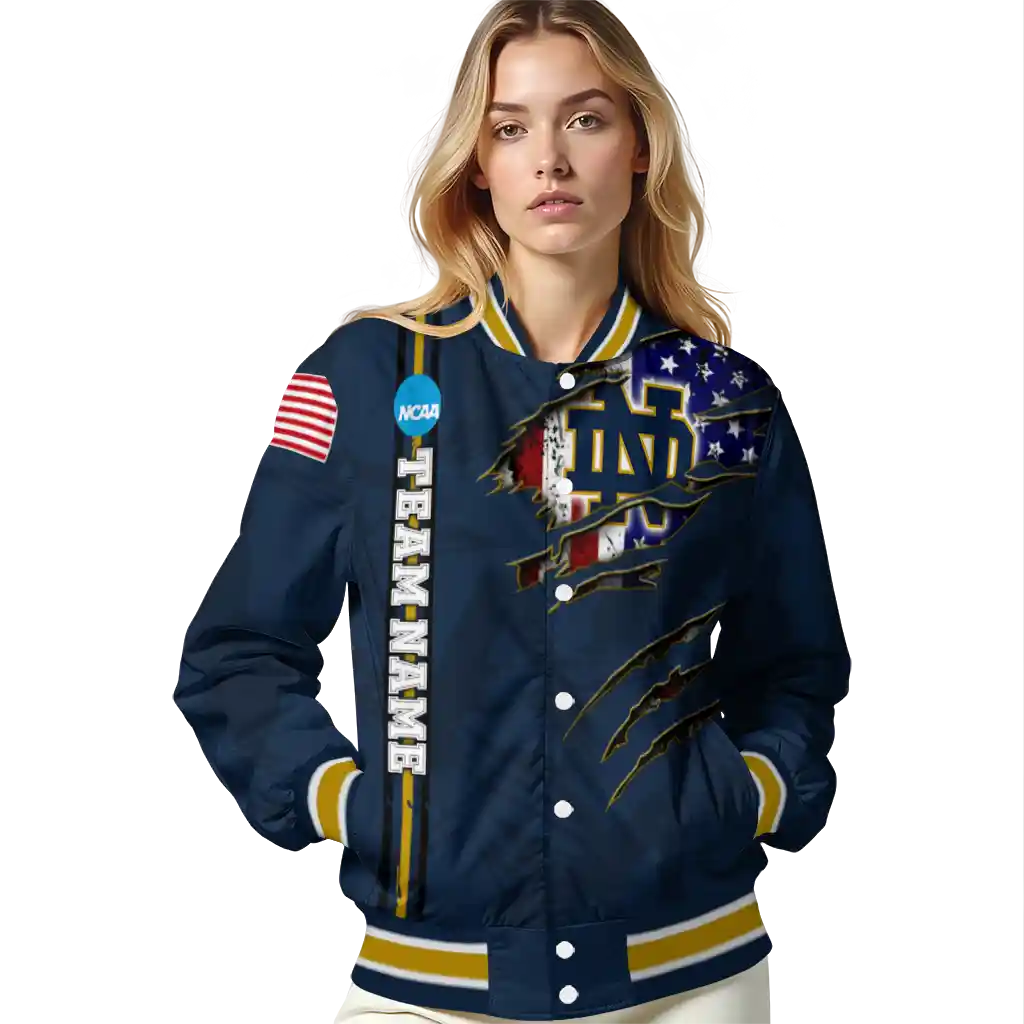 custom notre dame fighting irish usa flag claws navy varsity jacket latest model custom notre dame fighting irish usa flag claws navy varsity jacket latest model