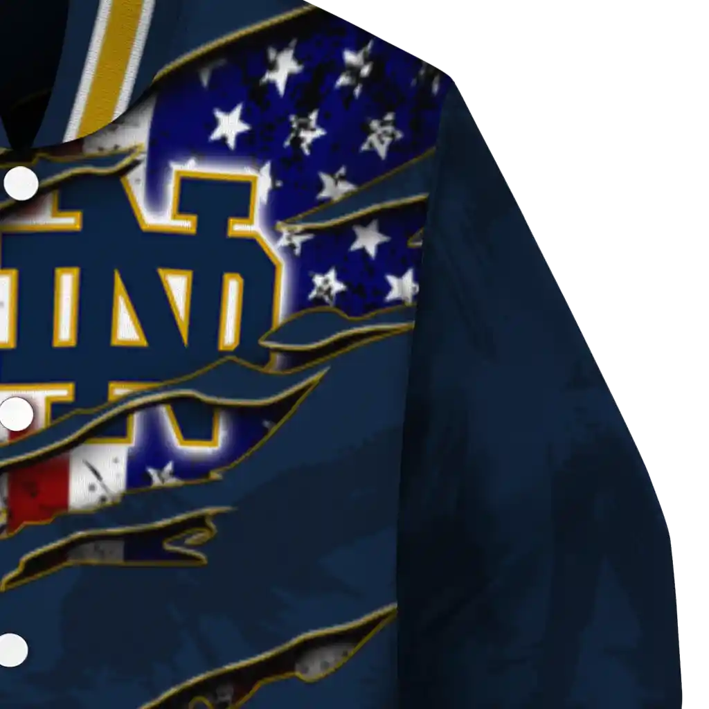 custom notre dame fighting irish usa flag claws navy varsity jacket premium grade custom notre dame fighting irish usa flag claws navy varsity jacket premium grade