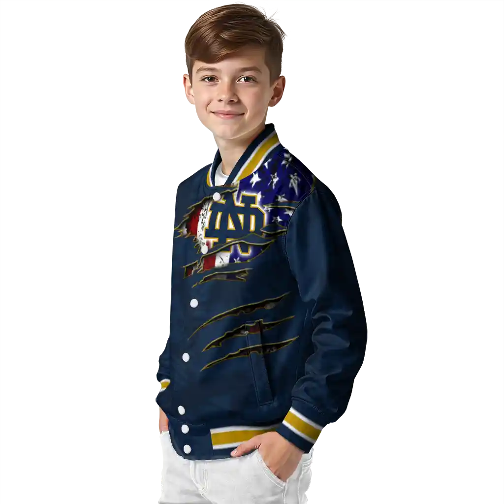 custom notre dame fighting irish usa flag claws navy varsity jacket trendy custom notre dame fighting irish usa flag claws navy varsity jacket trendy