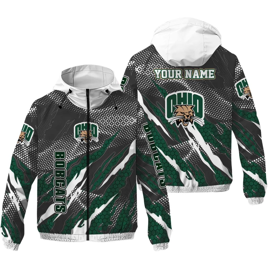 custom ohio bobcats claw mesh green gray windbreaker jacket high quality custom ohio bobcats claw mesh green gray windbreaker jacket high quality