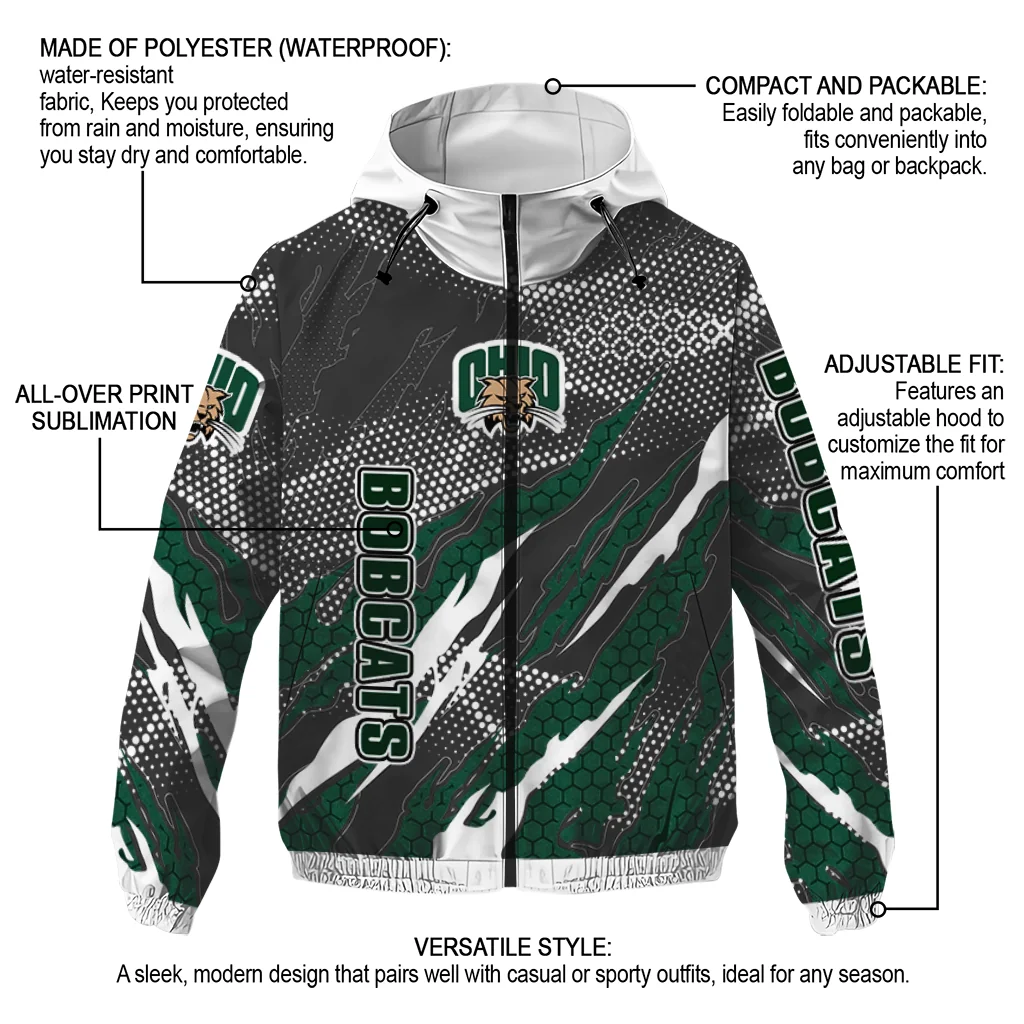 custom ohio bobcats claw mesh green gray windbreaker jacket new arrival custom ohio bobcats claw mesh green gray windbreaker jacket new arrival