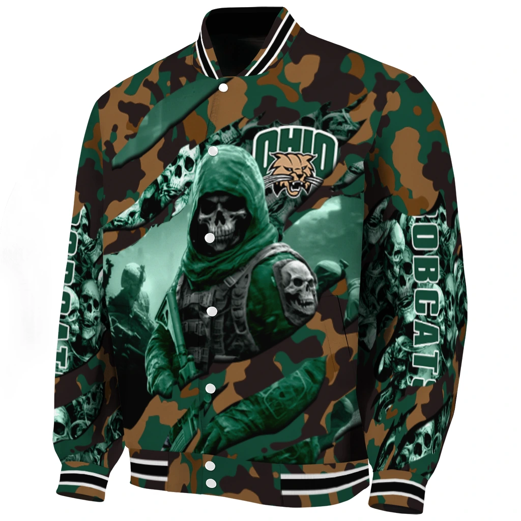 custom ohio bobcats skull horde green varsity jacket best selling custom ohio bobcats skull horde green varsity jacket best selling