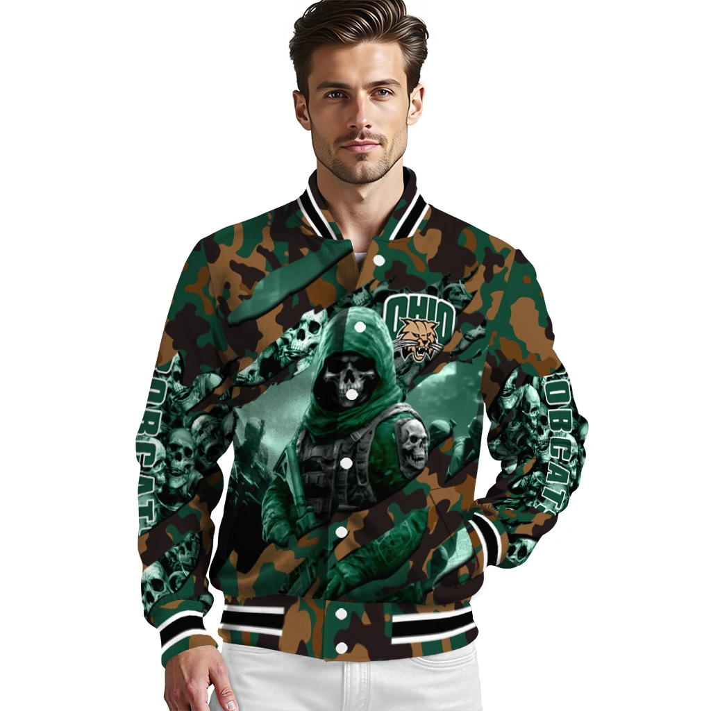 custom ohio bobcats skull horde green varsity jacket high quality custom ohio bobcats skull horde green varsity jacket high quality