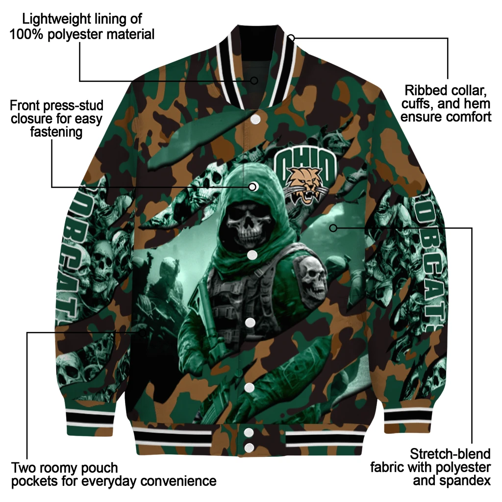custom ohio bobcats skull horde green varsity jacket new arrival custom ohio bobcats skull horde green varsity jacket new arrival