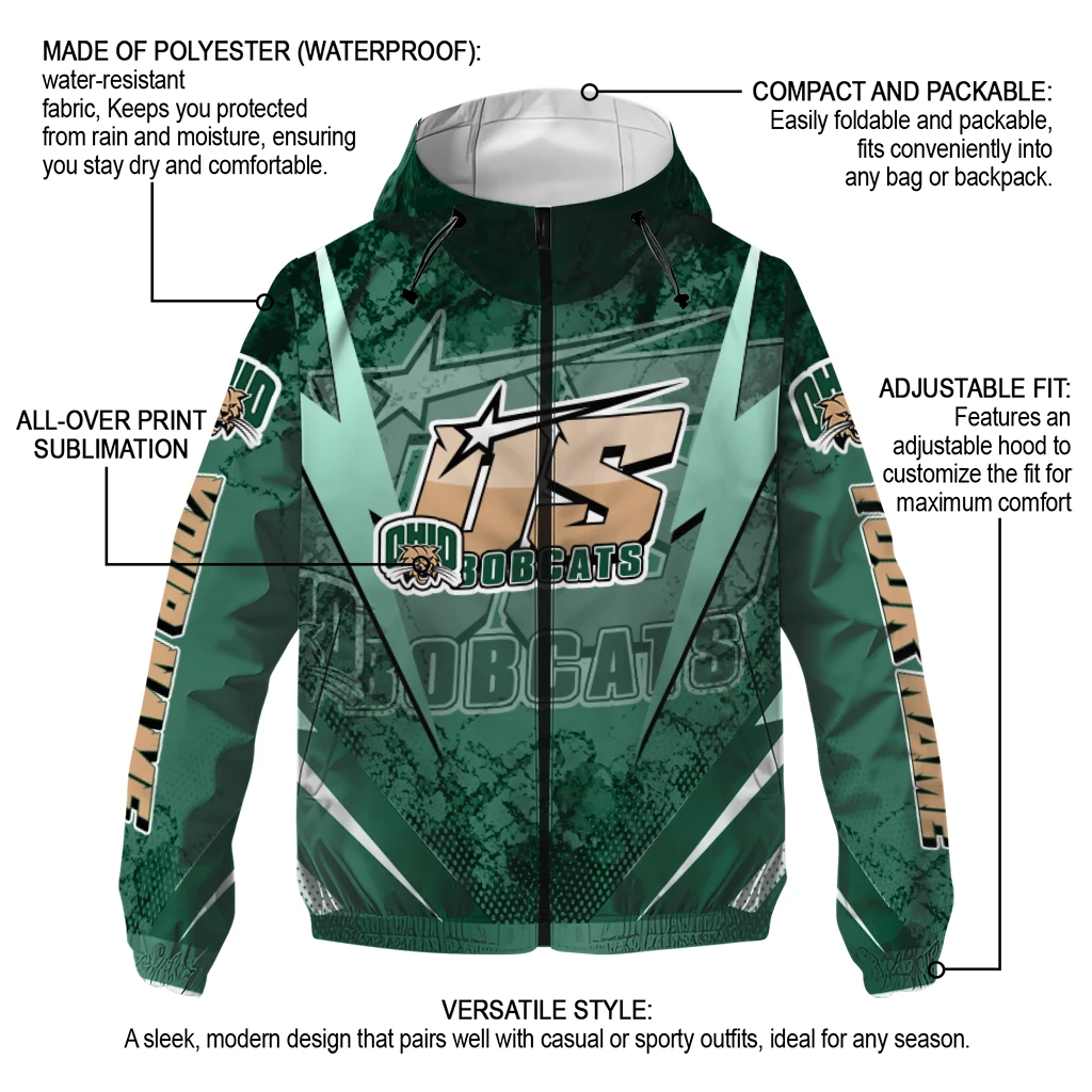 custom ohio bobcats us rock star green windbreaker jacket new arrival custom ohio bobcats us rock star green windbreaker jacket new arrival