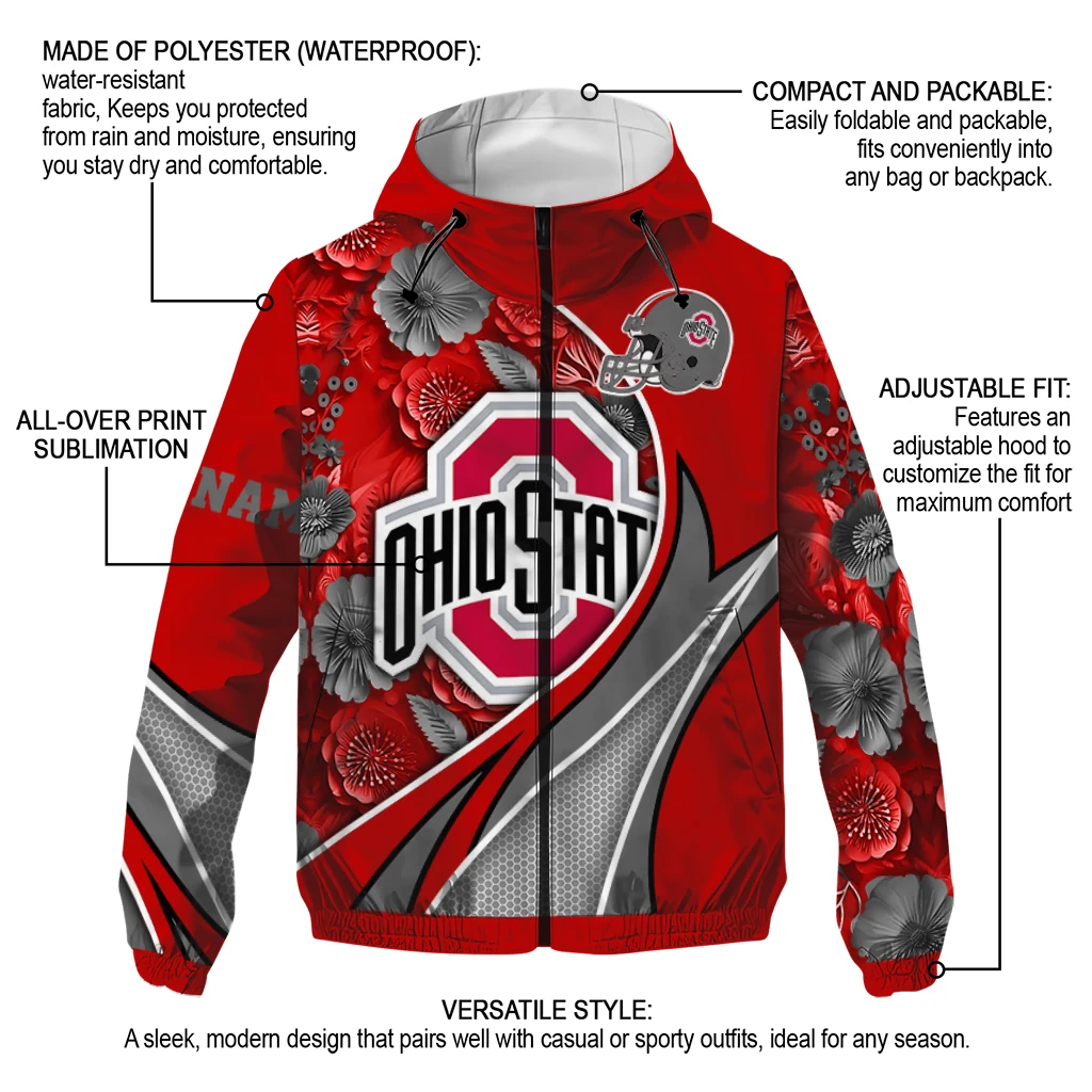 custom ohio state buckeyes blossoms helmet scarlet windbreaker jacket new arrival custom ohio state buckeyes blossoms helmet scarlet windbreaker jacket new arrival
