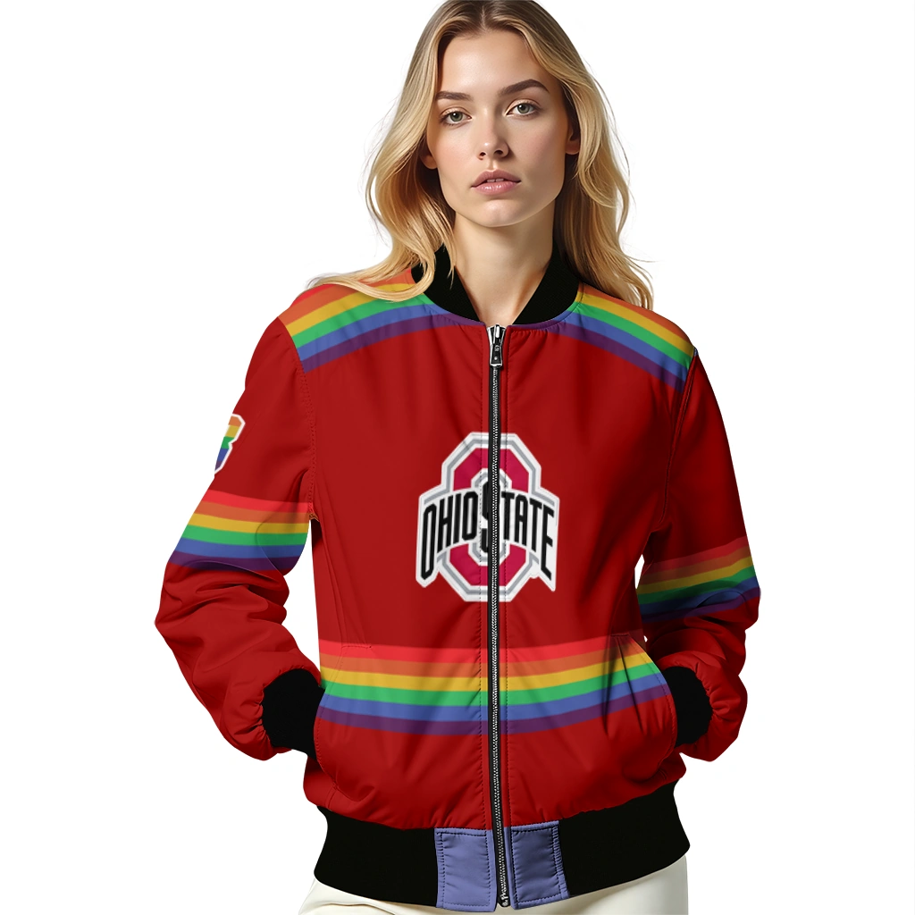 custom ohio state buckeyes rainbow jersey number scarlet bomber jacket latest model custom ohio state buckeyes rainbow jersey number scarlet bomber jacket latest model