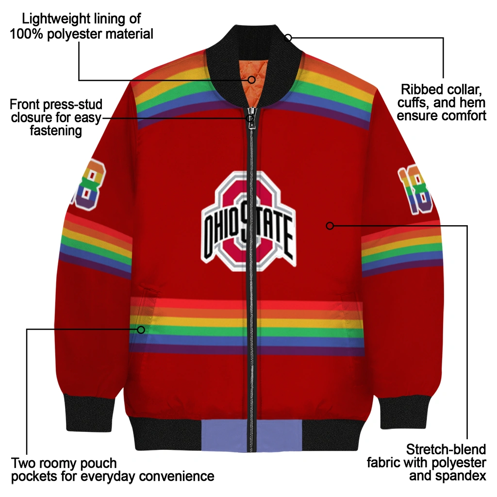 custom ohio state buckeyes rainbow jersey number scarlet bomber jacket new arrival custom ohio state buckeyes rainbow jersey number scarlet bomber jacket new arrival
