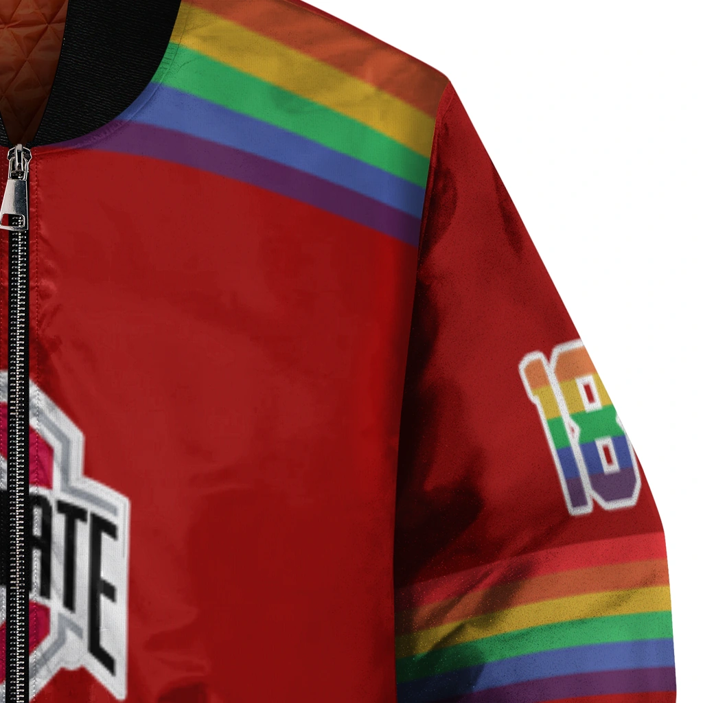 custom ohio state buckeyes rainbow jersey number scarlet bomber jacket premium grade custom ohio state buckeyes rainbow jersey number scarlet bomber jacket premium grade