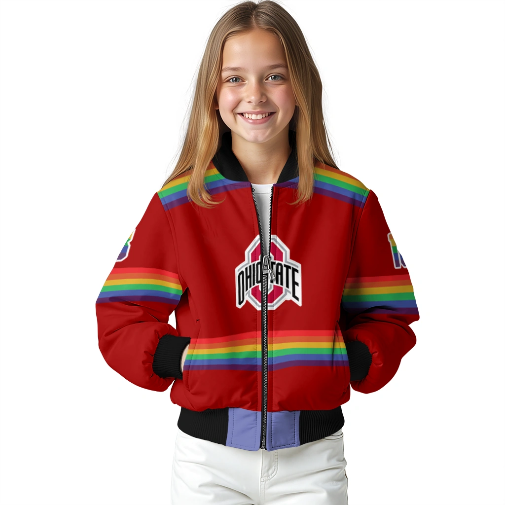 custom ohio state buckeyes rainbow jersey number scarlet bomber jacket top rated custom ohio state buckeyes rainbow jersey number scarlet bomber jacket top rated