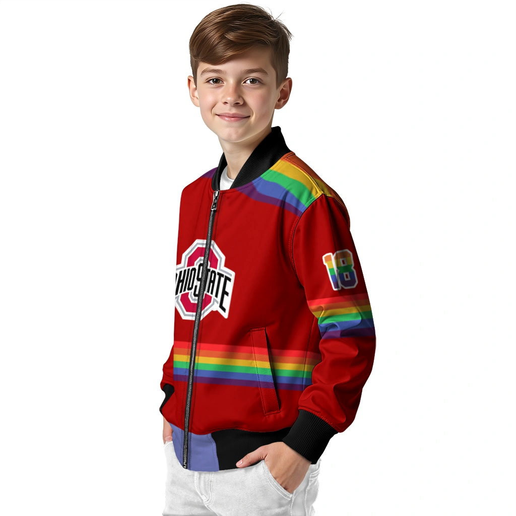 custom ohio state buckeyes rainbow jersey number scarlet bomber jacket trendy custom ohio state buckeyes rainbow jersey number scarlet bomber jacket trendy