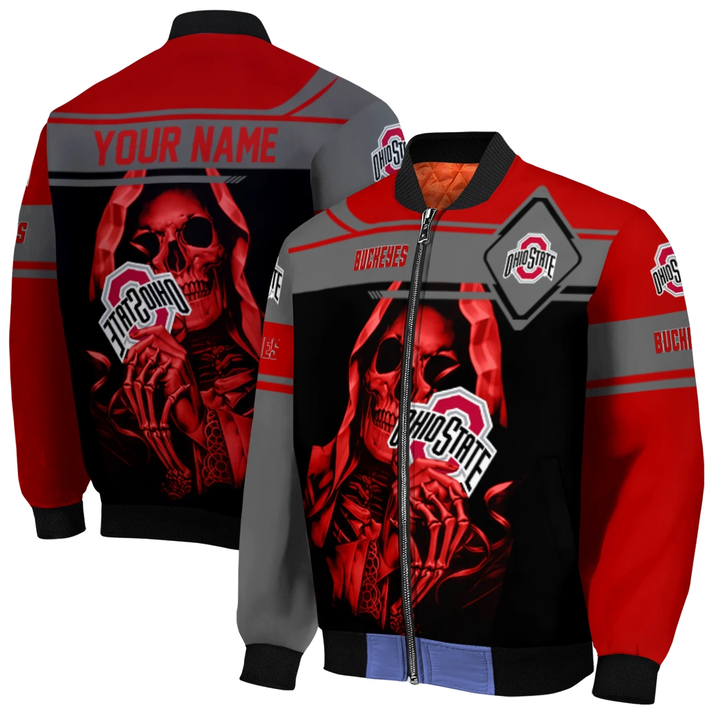 custom ohio state buckeyes reaper hands scarlet black bomber jacket best selling custom ohio state buckeyes reaper hands scarlet black bomber jacket best selling