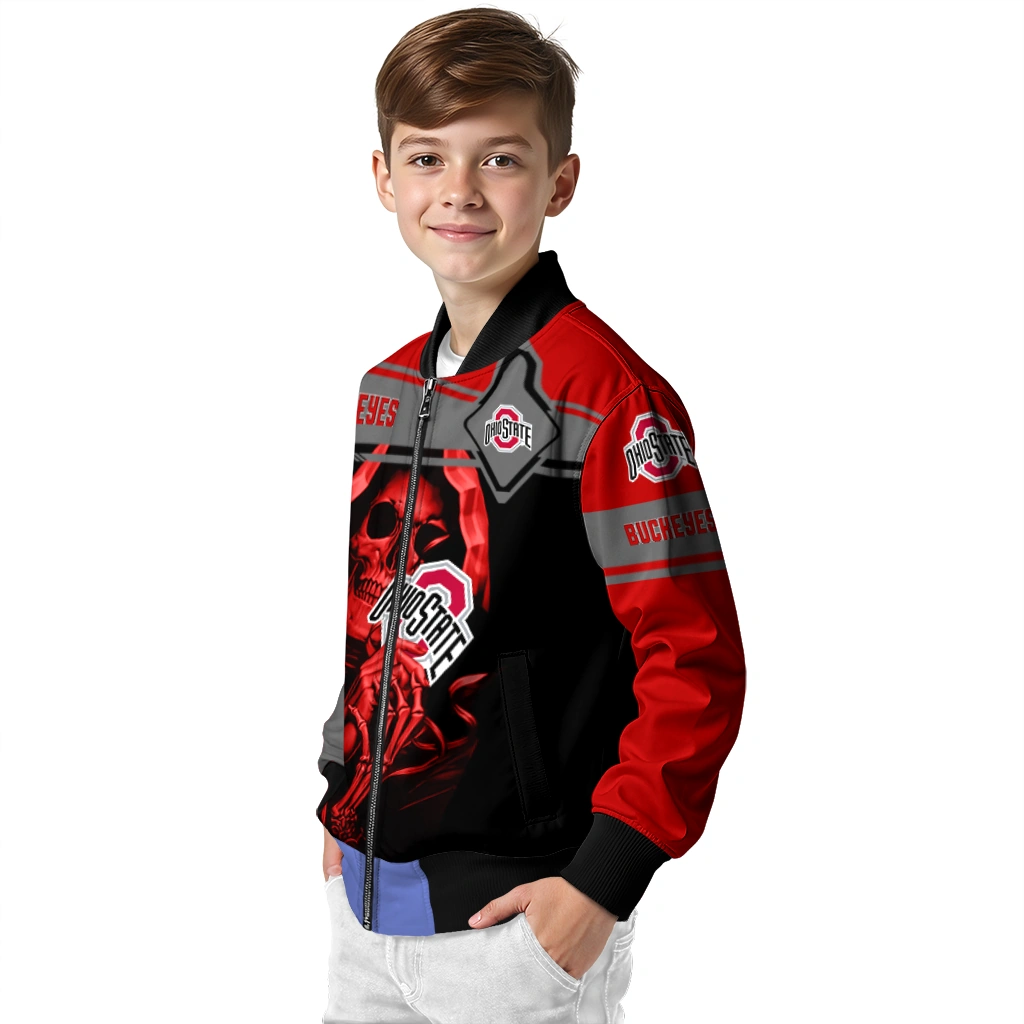 custom ohio state buckeyes reaper hands scarlet black bomber jacket trendy custom ohio state buckeyes reaper hands scarlet black bomber jacket trendy